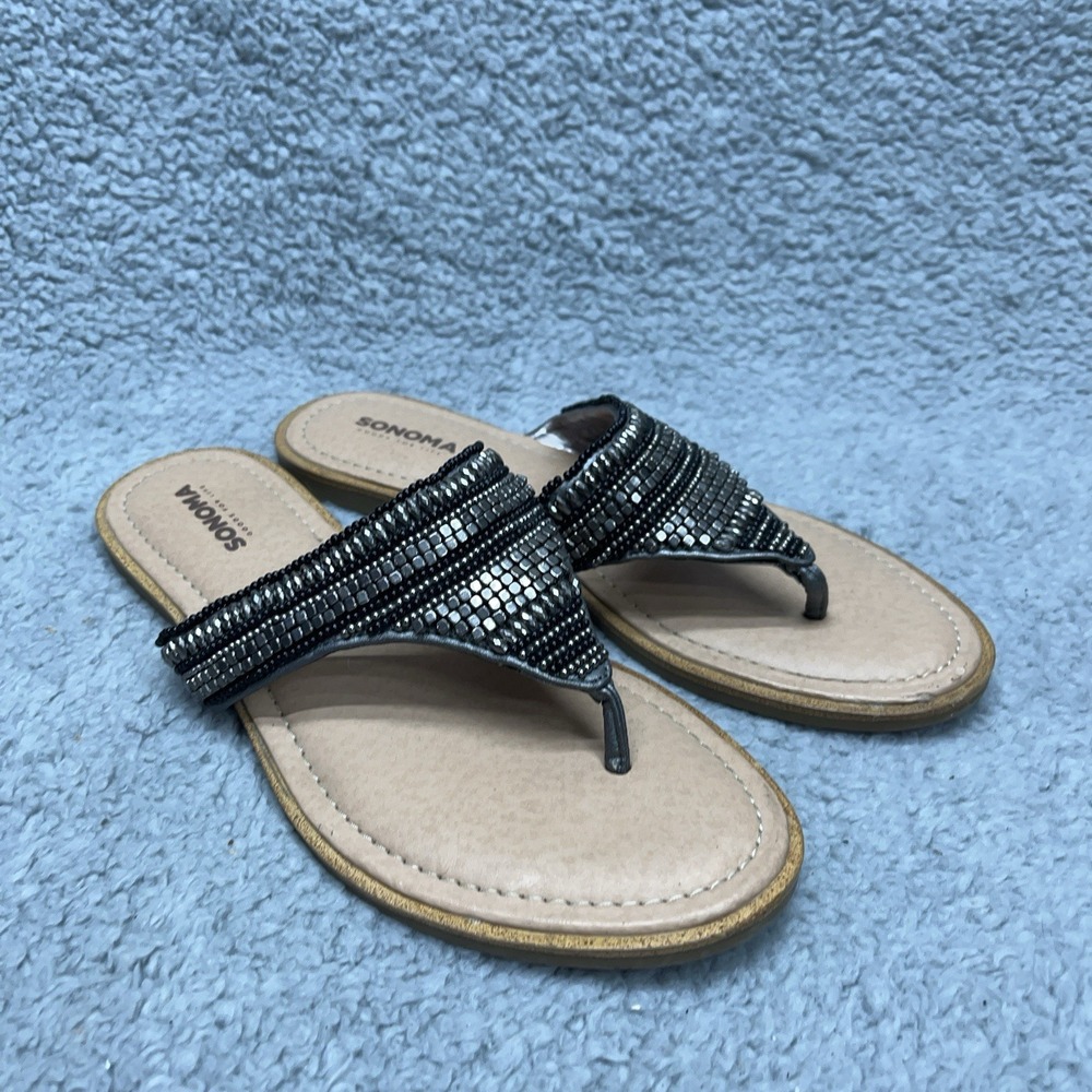 Sonoma Talula Sandals Womens 7 M Black Jeweled Rhinestone Thong Flip‎ Flop